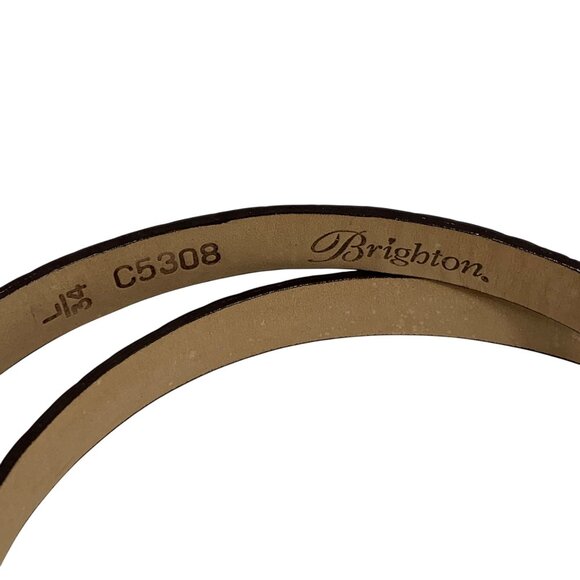 Brighton Womens Skinny Brown Moc Embossed Leather Belt Intricate Floral Buckle - Picture 2 of 2